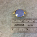 Gold Finish Faceted Semi-Transparent Pale Blue Chalcedony Square Shaped Bezel Connector - Measuring 15mm x 15mm - Natural Gemstone