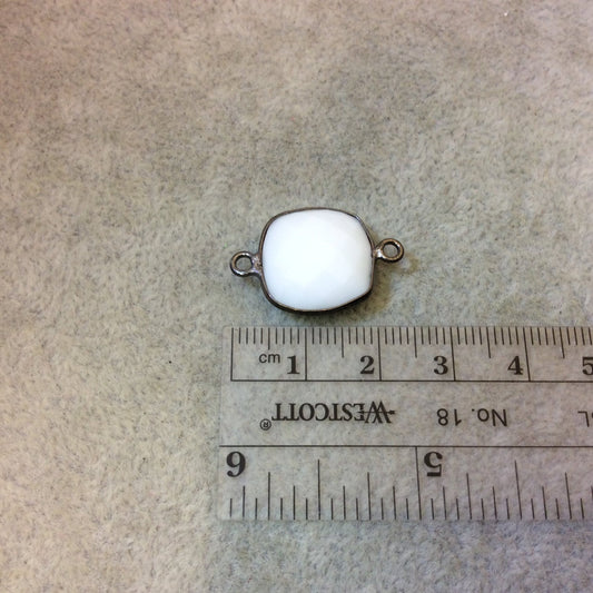 Gunmetal Plated Faceted White Hydro (Lab Created) Chalcedony Square Shaped Bezel Connector - Measuring 15mm x 15mm - Sold Individually