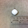 Gunmetal Plated Faceted White Hydro (Lab Created) Chalcedony Diamond Shaped Bezel Pendant - Measuring 18mm x 18mm - Sold Individually