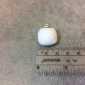 Silver Plated Faceted White Hydro (Lab Created) Chalcedony Square Shaped Bezel Pendant - Measuring 18mm x 18mm - Sold Individually