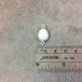 Silver Plated Faceted White Hydro (Lab Created) Chalcedony Pear/Teardrop Shaped Bezel Connector - Measuring 10mm x 15mm - Sold Individually