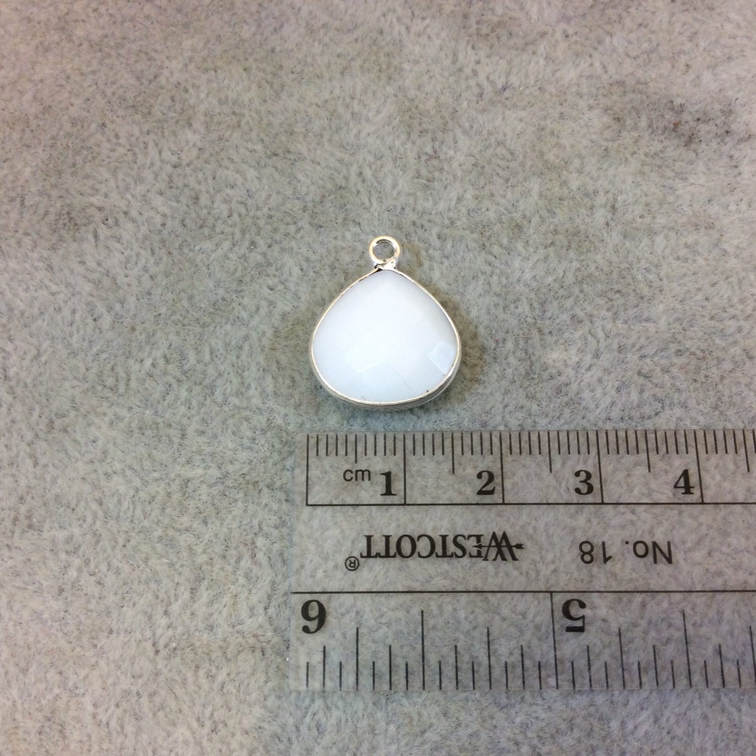 Silver Plated Faceted White Hydro (Lab Created) Chalcedony Heart/Teardrop Shaped Bezel Pendant - Measuring 15mm x 15mm - Sold Individually