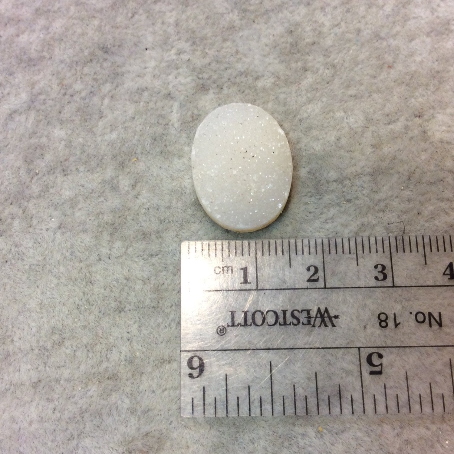 OOAK Natural Light Cream Druzy Oval Shape Flat Back Cabochon 'AA' - Measuring 15mm x 20mm, Approx., 4.5mm Dome Height - Natural Gemstone Cab