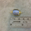 Gold Plated Faceted Synthetic Gray Cat's Eye (Manmade Glass) Square Shaped Bezel Connector - Measuring 15mm x 15mm - Sold Individually