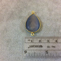 Gold Plated Faceted Synthetic Gray Cat's Eye (Manmade Glass) Pear/Teardrop Shape Bezel Connector - Measuring 18mm x 25mm - Sold Individually