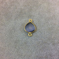 Gold Plated Faceted Synthetic Gray Cat's Eye (Manmade Glass) Heart/Teardrop Shaped Bezel Connector - Measuring 12mm x 12mm - Sold Individual