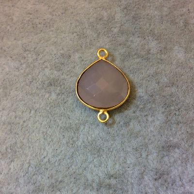 Gold Plated Faceted Nude Hydro (Lab Created) Chalcedony Heart/Teardrop Shaped Bezel Connector - Measuring 15mm x 15mm - Sold Individually