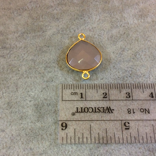 Gold Plated Faceted Nude Hydro (Lab Created) Chalcedony Heart/Teardrop Shaped Bezel Connector - Measuring 15mm x 15mm - Sold Individually