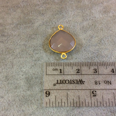 Gold Plated Faceted Nude Hydro (Lab Created) Chalcedony Heart/Teardrop Shaped Bezel Connector - Measuring 15mm x 15mm - Sold Individually