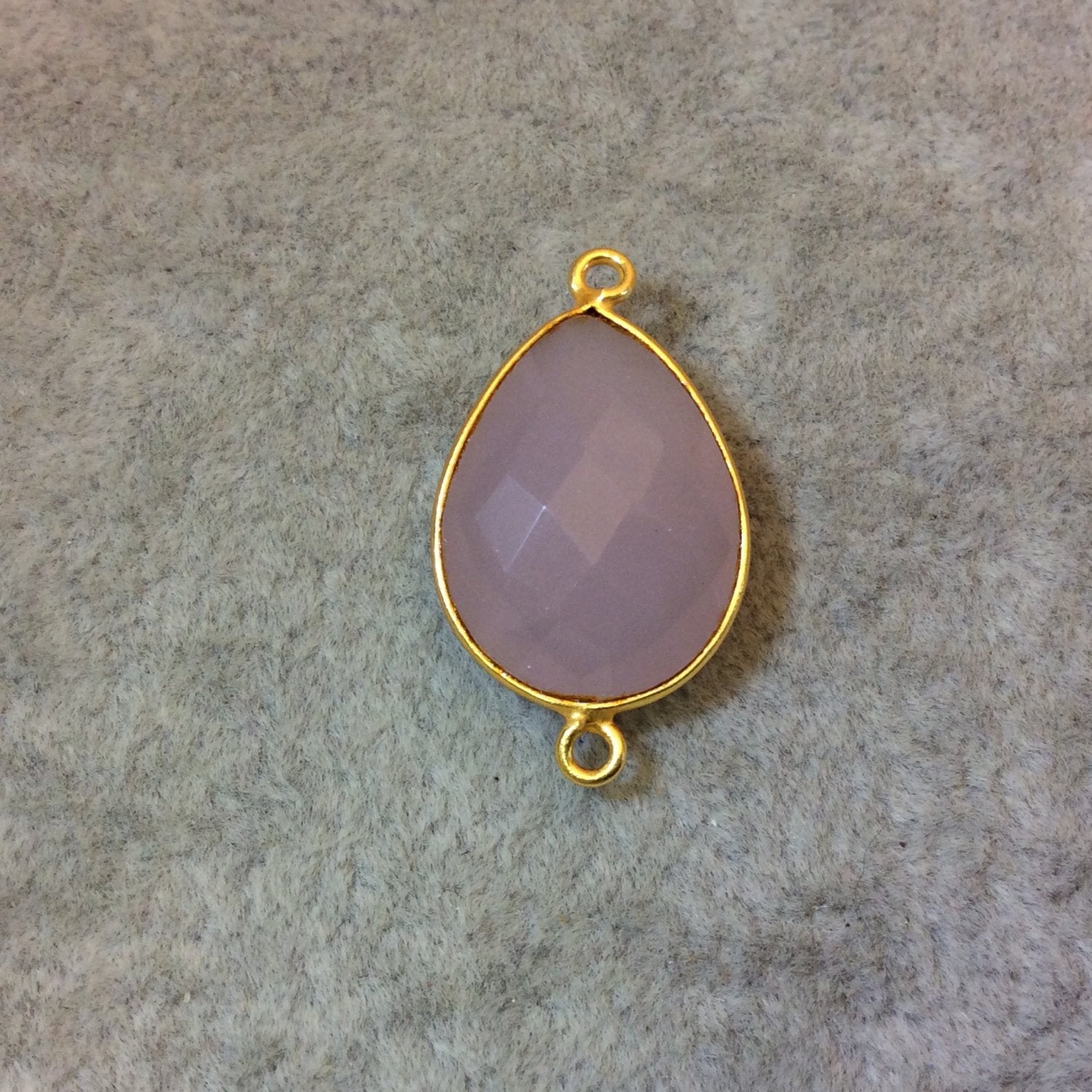 Gold Plated Faceted Nude Hydro (Lab Created) Chalcedony Pear/Teardrop Shaped Bezel Connector - Measuring 15mm x 20mm - Sold Individually