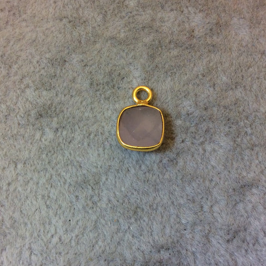 Gold Plated Faceted Nude Hydro (Lab Created) Chalcedony Square Shaped Bezel Pendant - Measuring 8mm x 8mm - Sold Individually