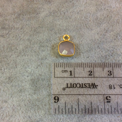 Gold Plated Faceted Nude Hydro (Lab Created) Chalcedony Square Shaped Bezel Pendant - Measuring 8mm x 8mm - Sold Individually