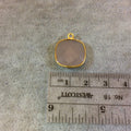 Gold Plated Faceted Nude Hydro (Lab Created) Chalcedony Square Shaped Bezel Pendant - Measuring 15mm x 15mm - Sold Individually