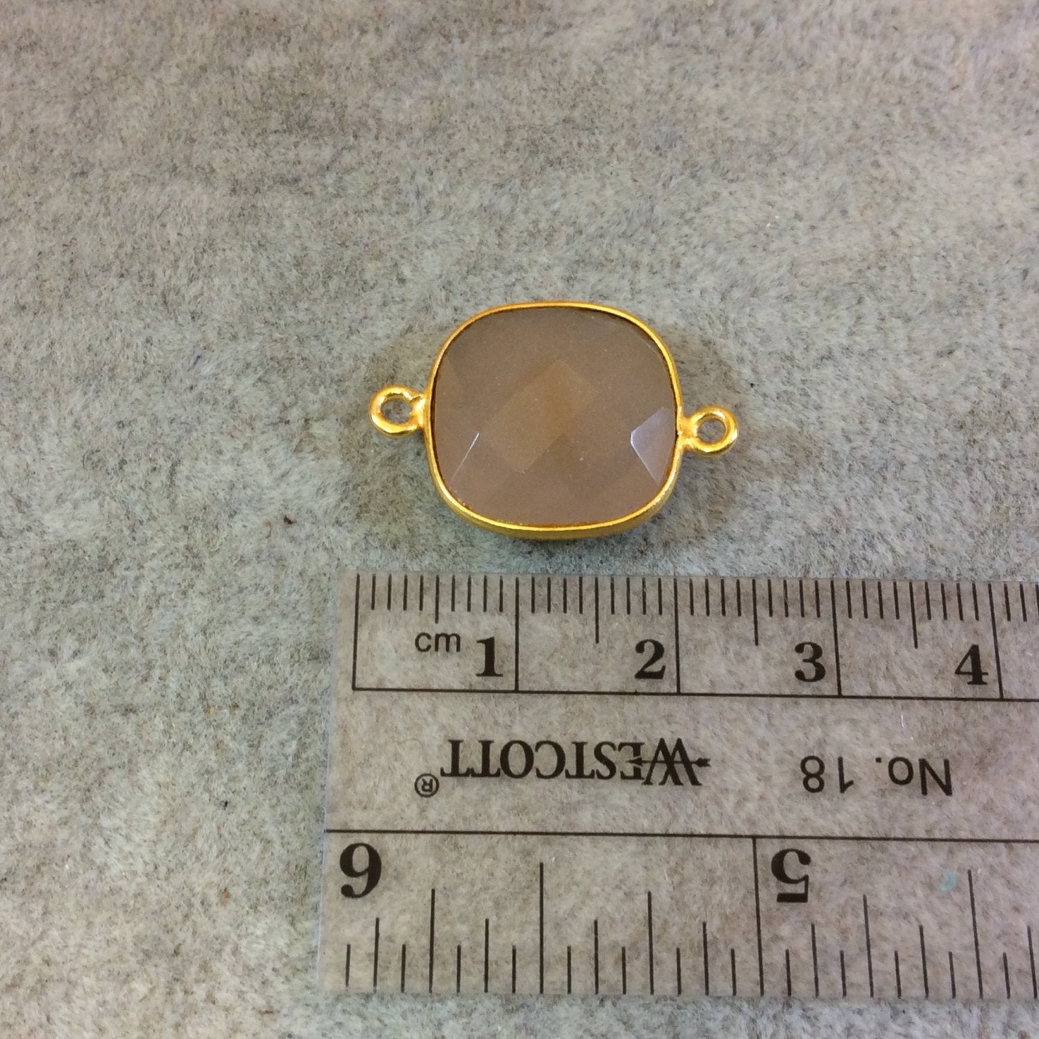 Gold Plated Faceted Nude Hydro (Lab Created) Chalcedony Square Shaped Bezel Connector - Measuring 15mm x 15mm - Sold Individually