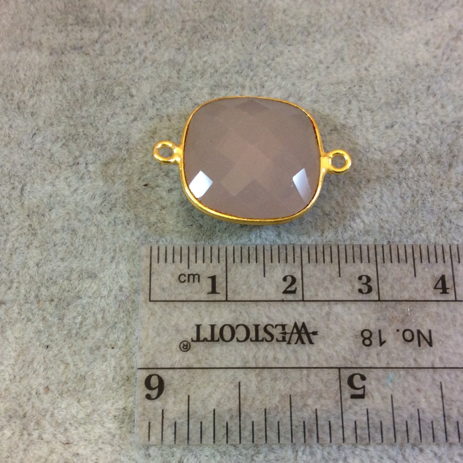 Gold Plated Faceted Nude Hydro (Lab Created) Chalcedony Square Shaped Bezel Connector - Measuring 18mm x 18mm - Sold Individually