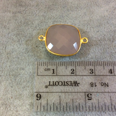 Gold Plated Faceted Nude Hydro (Lab Created) Chalcedony Square Shaped Bezel Connector - Measuring 18mm x 18mm - Sold Individually