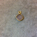 Gold Plated Faceted Nude Hydro (Lab Created) Chalcedony Diamond Shaped Bezel Pendant - Measuring 8mm x 8mm - Sold Individually