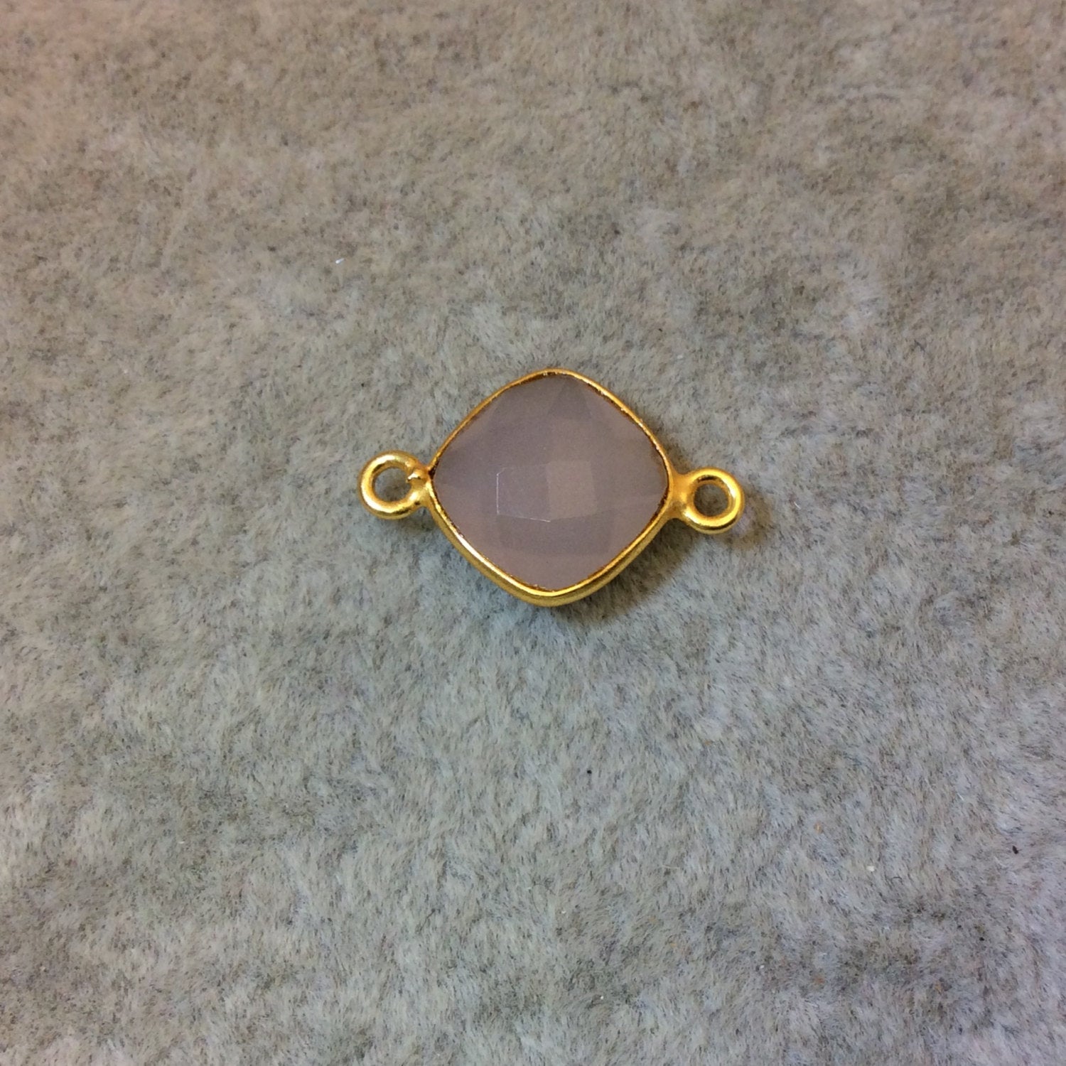 Gold Plated Faceted Nude Hydro (Lab Created) Chalcedony Diamond Shaped Bezel Connector - Measuring 8mm x 8mm - Sold Individually