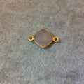 Gold Plated Faceted Nude Hydro (Lab Created) Chalcedony Diamond Shaped Bezel Connector - Measuring 8mm x 8mm - Sold Individually