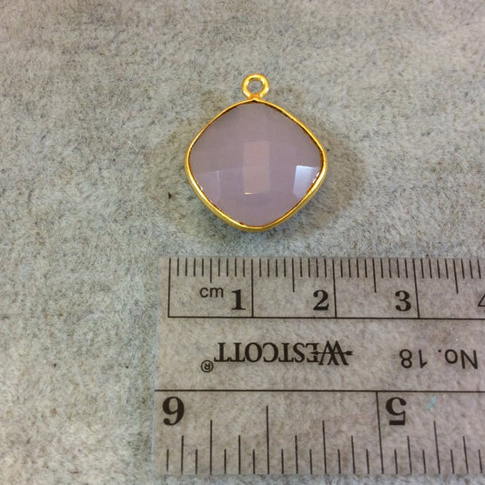 Gold Plated Faceted Nude Hydro (Lab Created) Chalcedony Diamond Shaped Bezel Pendant - Measuring 15mm x 15mm - Sold Individually