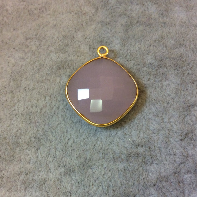 Gold Plated Faceted Nude Hydro (Lab Created) Chalcedony Diamond Shaped Bezel Pendant - Measuring 18mm x 18mm - Sold Individually