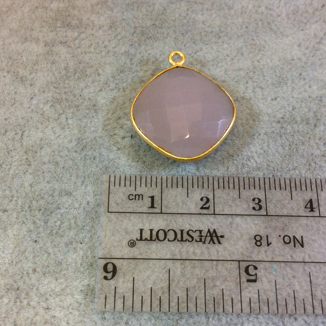 Gold Plated Faceted Nude Hydro (Lab Created) Chalcedony Diamond Shaped Bezel Pendant - Measuring 18mm x 18mm - Sold Individually