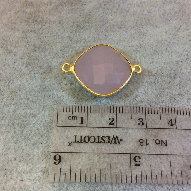 Gold Plated Faceted Nude Hydro (Lab Created) Chalcedony Diamond Shaped Bezel Connector - Measuring 18mm x 18mm - Sold Individually