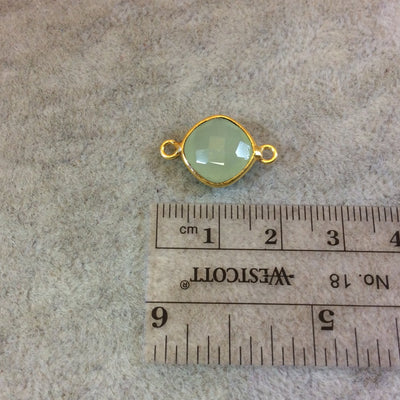 Gold Plated Faceted Pale Mint Hydro (Lab Created) Chalcedony Diamond Shaped Bezel Connector- Measuring 10mm x 10mm - Sold Individually
