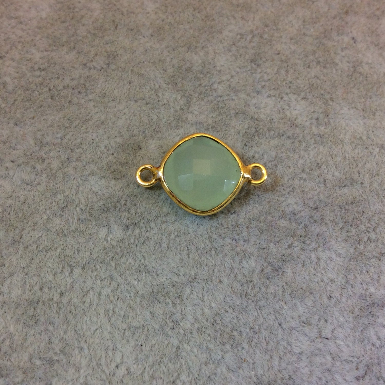 Gold Plated Faceted Pale Mint Hydro (Lab Created) Chalcedony Diamond Shaped Bezel Connector- Measuring 10mm x 10mm - Sold Individually