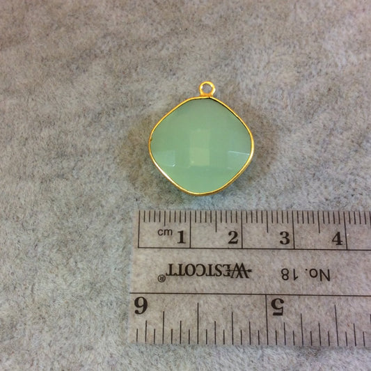 Gold Plated Faceted Pale Mint Hydro (Lab Created) Chalcedony Diamond Shaped Bezel Pendant - Measuring 18mm x 18mm - Sold Individually
