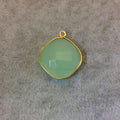Gold Plated Faceted Pale Mint Hydro (Lab Created) Chalcedony Diamond Shaped Bezel Pendant - Measuring 18mm x 18mm - Sold Individually