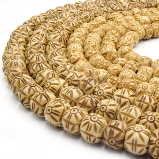 light brown carved bone beads