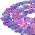 A set of mermaid aura quartz stick beads, perfect for jewelry making or crafting projects.