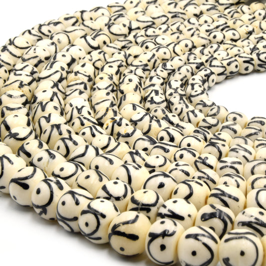 painted rondelle bone bead
