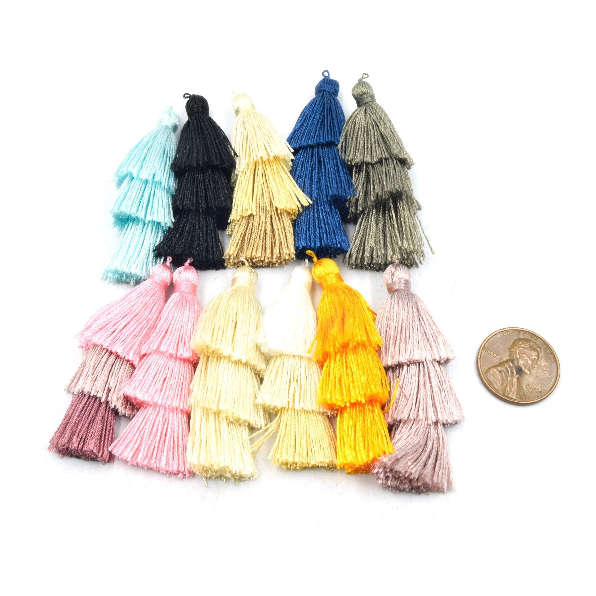 pink blue black white yellow dainty earring silk tassels