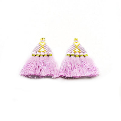 Fringe Fan Tassels with Seed Beads | Blue Green Pink Lavender Yellow Colors Available - Sold by the Pair