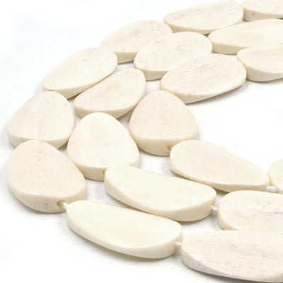 Bone Beads | Flat Oval/Egg Shaped Ox Bone Beads with 2mm Holes | White Brown Dark Brown Available